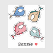 ピンク色の青い魚 シール (シート)