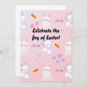 ピンク色の青かわいいウサギのコストミーズのイースター シーズンカード (正面/裏面)