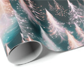 ピンク色の青と白の金ゴールドの木のクリスマスモダン ラッピングペーパー (ロールコーナー)