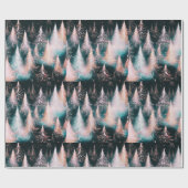 ピンク色の青と白の金ゴールドの木のクリスマスモダン ラッピングペーパー (フラット)