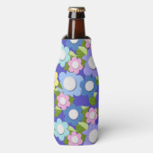 ピンク色の青と紫の感じスタイルの花がとてもかわいい ボトルクーラー (ボトル正面)