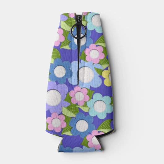 ピンク色の青と紫の感じスタイルの花がとてもかわいい ボトルクーラー (裏面)