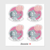 ピンク色の風船と文字を持つカートゥーン象 シール (シート)