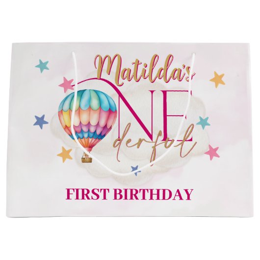 ピンク色の風船に大抱き枕 ラージペーパーバッグ (正面)