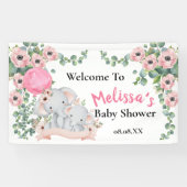 ピンク色の風船の緑の象ウェルカムバックドロップ 横断幕 (横)