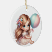 ピンク色の風船を持つドレスに身を包んだ可愛い小さな女の子 セラミックオーナメント (右)