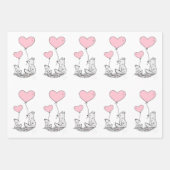 ピンク色の風船を持つハート科 ラッピングペーパーシート (正面3)