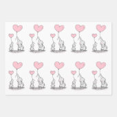 ピンク色の風船を持つハート科 ラッピングペーパーシート (正面2)