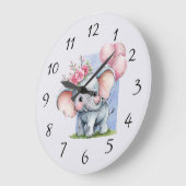 ピンク色の風船を持つ可愛い象ガールギフト ラージ壁時計 (傾斜)