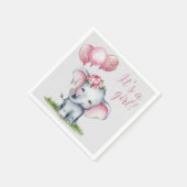 ピンク色の風船を持つ可愛い象ガールベイビーシャワー スタンダードカクテルナプキン (角)