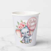 ピンク色の風船を持つ可愛い象ガールベイビーシャワー 紙コップ (裏面)