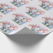 ピンク色の風船を持つ可愛い象ガール ラッピングペーパー (角)