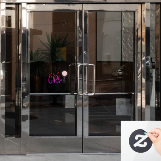 ピンク色の風船を持つ女の子だ ウィンドウサイン (オフィスドア)