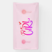 ピンク色の風船を持つ女の子 横断幕 (縦)