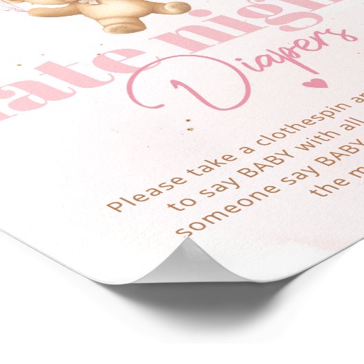 ピンク色の風船テディベア深夜おむつ ポスター (角)