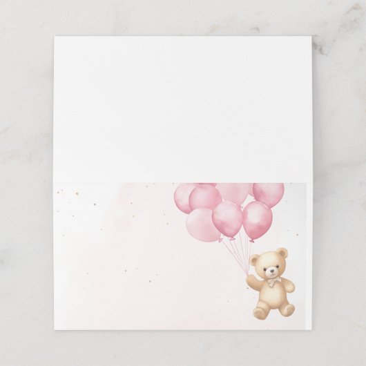 ピンク色の風船テディベア赤ちゃんシャワー プレイスカード (外部開封)