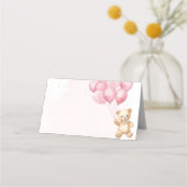 ピンク色の風船テディベア赤ちゃんシャワー プレイスカード (正面)