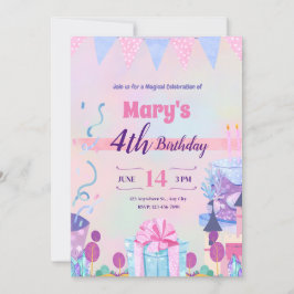 ピンク色の魔法の可愛ガーリーい 招待状