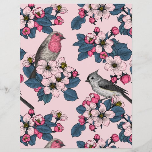 ピンク色の鳥と花 (正面)