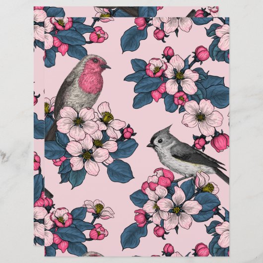 ピンク色の鳥と花 (正面/裏面)