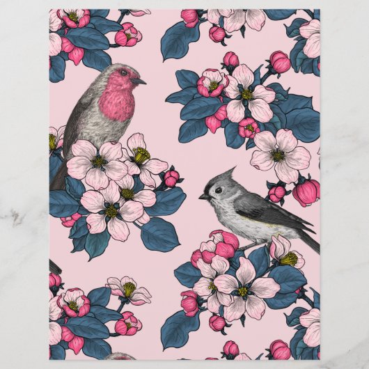 ピンク色の鳥と花 (正面)