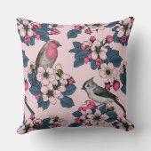 ピンク色の鳥と花 クッション (裏面)