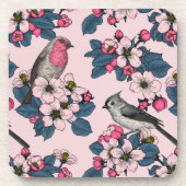 ピンク色の鳥と花 コースター (正面)