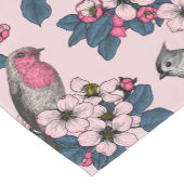 ピンク色の鳥と花 ショートテーブルランナー (コーナー)