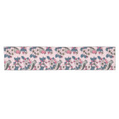 ピンク色の鳥と花 ショートテーブルランナー (横)