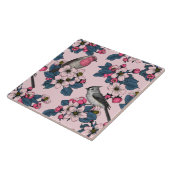 ピンク色の鳥と花 タイル (側面)