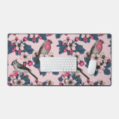 ピンク色の鳥と花 デスクマット (キーボード&マウス)