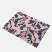 ピンク色の鳥と花 ドアマット (アングル)