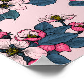 ピンク色の鳥と花 ポスター (角)