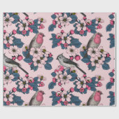 ピンク色の鳥と花 ラッピングペーパー (フラット)