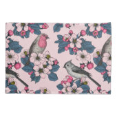 ピンク色の鳥と花 枕カバー (裏面-左)