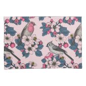 ピンク色の鳥と花 枕カバー (正面右)