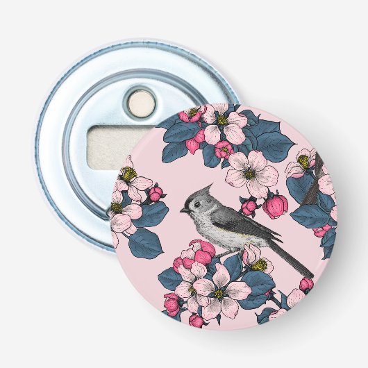 ピンク色の鳥と花 栓抜き (正面)