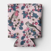 ピンク色の鳥と花 缶クーラー (正面)