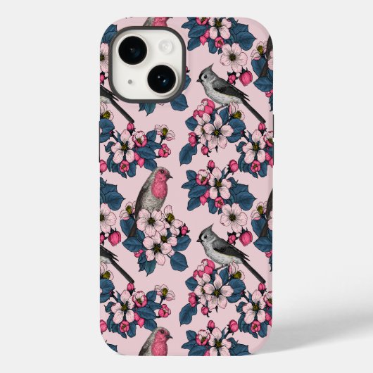 ピンク色の鳥と花 Case-Mate iPhoneケース (裏面)