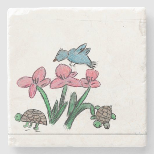 ピンク色の鳥の花 ストーンコースター (正面)