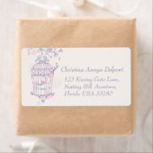 ピンク色の鳥結婚かご差出人住所ラベル ラベル (インサイチュ)