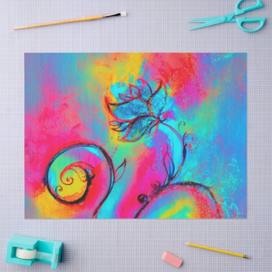 ピンク色の黄色いお洒落花のファンタジーフローラ 薄葉紙 (クラフト)