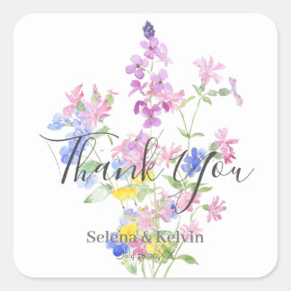 ピンク色の黄色いワイルドフラワーズラウンドシール スクエアシール