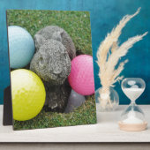 ピンク色の黄色い卵を持つバニー フォトプラーク (側面)