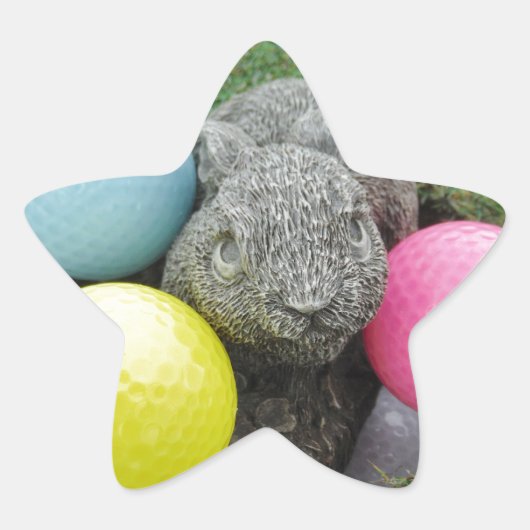 ピンク色の黄色い卵を持つバニー 星シール (正面)