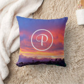 ピンク色の黄色い夕日の写真カスタムモノグラはっきりしたム クッション (ブランケット)