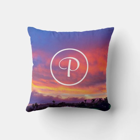 ピンク色の黄色い夕日の写真カスタムモノグラはっきりしたム クッション (裏面)