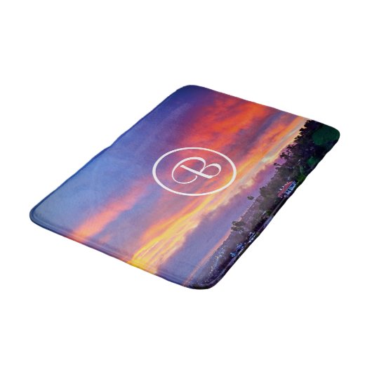 ピンク色の黄色い夕日の写真カスタムモノグラはっきりしたム バスマット (アングル)