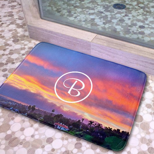 ピンク色の黄色い夕日の写真カスタムモノグラはっきりしたム バスマット