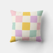 ピンク色の黄色い市松模様にアクア市松模様に模様 クッション (裏面)